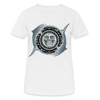 Tiki du requin tigre - T-shirt respirant Femme - blanc - Devant - AI Model Female 172 dark (172cm)