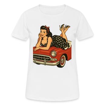 Rockabilly pin-up on vintage car in retro style - Women's Breathable T-Shirt - white - Front - AI Model Female 172 dark (172cm)