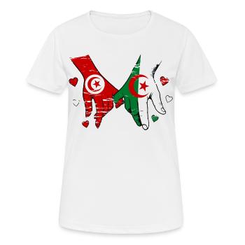 Tunisia Algeria Flag Holding Hands - Women's Breathable T-Shirt - white - Front - AI Model Female 172 dark (172cm)
