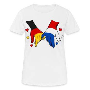 Deutschland Holland Flagge Händehalten - Frauen T-Shirt atmungsaktiv - Weiß - Vorne - AI Model Female 172 dark (172cm)