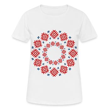Ukrainisches Ethno-Ornament - Traditionelle rote u - Frauen T-Shirt atmungsaktiv - Weiß - Vorne - AI Model Female 172 dark (172cm)
