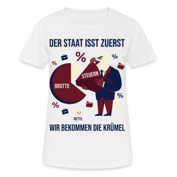 Der Staat isst zuerst - Frauen T-Shirt atmungsaktiv - Weiß - Vorne - AI Model Female 172 dark (172cm)