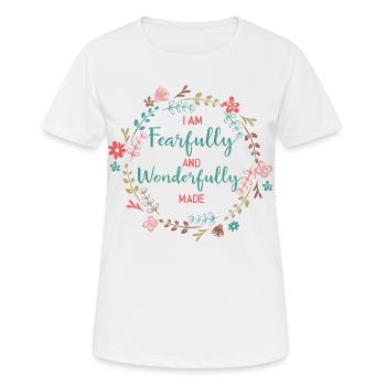 Je suis effrayée et merveilleusement faite - T-shirt respirant Femme - blanc - Devant - AI Model Female 172 dark (172cm)