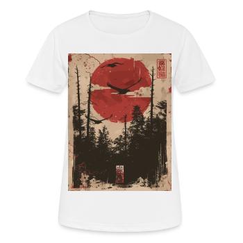 Roter Sonnenwald Ukiyo-e Waldlandschaft - Frauen T-Shirt atmungsaktiv - Weiß - Vorne - AI Model Female 172 dark (172cm)