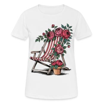 T-shirt de chaise longue vintage – Été et fleurs - T-shirt respirant Femme - blanc - Devant - AI Model Female 172 dark (172cm)