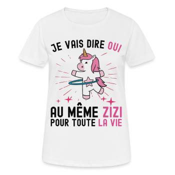 EVJF Même Zizi pour La Vie Future Mariée Licorne - T-shirt respirant Femme - blanc - Devant - AI Model Female 172 dark (172cm)