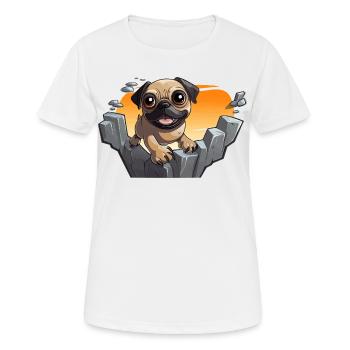Pug am Felsen beim Sonnenuntergang - Frauen T-Shirt atmungsaktiv - Weiß - Vorne - AI Model Female 172 dark (172cm)