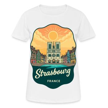 Straßburger Kathedral Retro-Sonnenuntergangsabzeichen - Frauen T-Shirt atmungsaktiv - Weiß - Vorne - AI Model Female 172 dark (172cm)