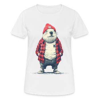Castor en veste à carreaux rouges - T-shirt respirant Femme - blanc - Devant - AI Model Female 172 dark (172cm)