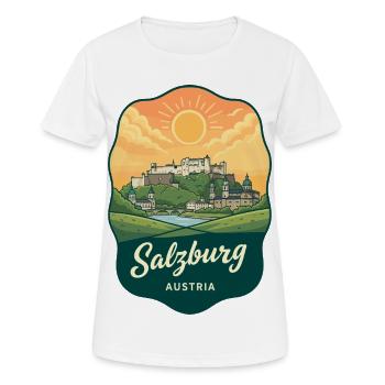 Badge rétro du coucher de soleil de la forteresse de Salzbourg - T-shirt respirant Femme - blanc - Devant - AI Model Female 172 dark (172cm)