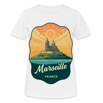 Marseille Notre Dame Vintage-Reiseabzeichen - Frauen T-Shirt atmungsaktiv - Weiß - Vorne - AI Model Female 172 dark (172cm)