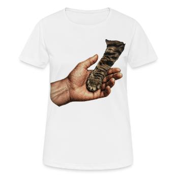 Motif patte de chat se tenant la main - T-shirt respirant Femme - blanc - Devant - AI Model Female 172 dark (172cm)