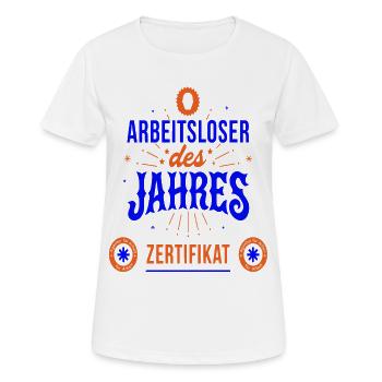 Arbeitsloser des Jahres Zertifikat - Frauen T-Shirt atmungsaktiv - Weiß - Vorne - AI Model Female 172 dark (172cm)