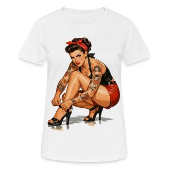 Pin-up rétro : cadeau Rockabella tatoué - T-shirt respirant Femme - blanc - Devant - AI Model Female 172 dark (172cm)