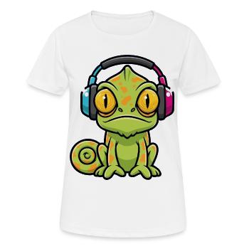 Bébé Caméléon Casque Audio Musique Cartoon - T-shirt respirant Femme - blanc - Devant - AI Model Female 172 dark (172cm)