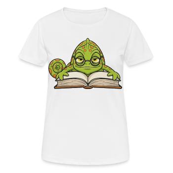 Caméléon Lecteur Lunettes Livre Mascotte Cartoon - T-shirt respirant Femme - blanc - Devant - AI Model Female 172 dark (172cm)