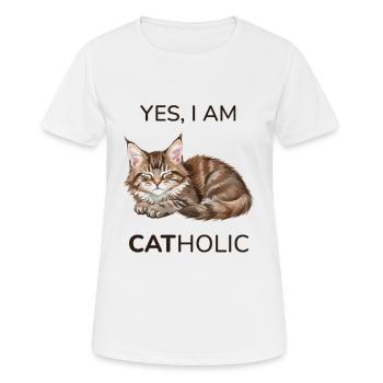 Ja, ich bin katholisch - Frauen T-Shirt atmungsaktiv - Weiß - Vorne - AI Model Female 172 dark (172cm)