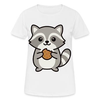 Waschbär mit Keks Cartoon Motiv - Frauen T-Shirt atmungsaktiv - Weiß - Vorne - AI Model Female 172 dark (172cm)