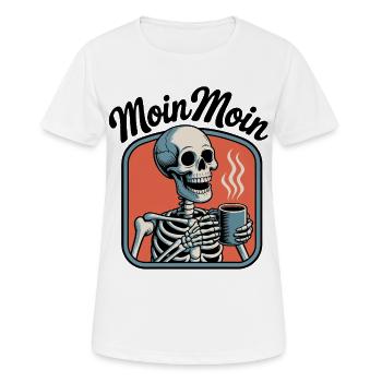 Moin Moin Kaffeetrinkendes Skelett - Frauen T-Shirt atmungsaktiv - Weiß - Vorne - AI Model Female 172 dark (172cm)