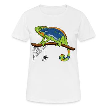 Chamäleon auf Ast mit Spinnennetz - Frauen T-Shirt atmungsaktiv - Weiß - Vorne - AI Model Female 172 dark (172cm)