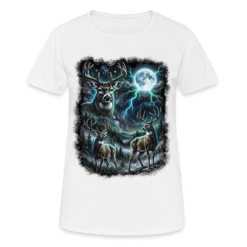 THREE Wild Deer with Moon Wildlife Designs - Women's Breathable T-Shirt - white - Front - AI Model Female 172 dark (172cm)