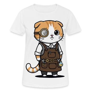Chat Scottish Fold Steampunk Monocle Inventeur - T-shirt respirant Femme - blanc - Devant - AI Model Female 172 dark (172cm)