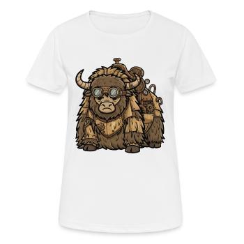 Steampunk Transport-Yak-Rüstung und Gepäck - Frauen T-Shirt atmungsaktiv - Weiß - Vorne - AI Model Female 172 dark (172cm)