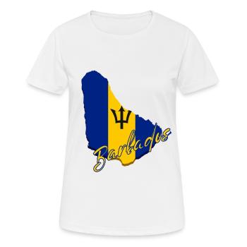 Barbados-Flaggenkarte, ich liebe Barbados - Frauen T-Shirt atmungsaktiv - Weiß - Vorne - AI Model Female 172 dark (172cm)