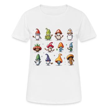 Pilzgnomen Parade - Frauen T-Shirt atmungsaktiv - Weiß - Vorne - AI Model Female 172 dark (172cm)