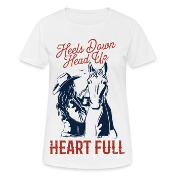 Sports équestres - Talons baissés, tête haute, cœur plein. - T-shirt respirant Femme - blanc - Devant - AI Model Female 172 dark (172cm)