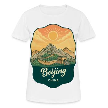 Pekinger Große Mauer Retro-Sonnenuntergangs-Reiseabzeichen - Frauen T-Shirt atmungsaktiv - Weiß - Vorne - AI Model Female 172 dark (172cm)