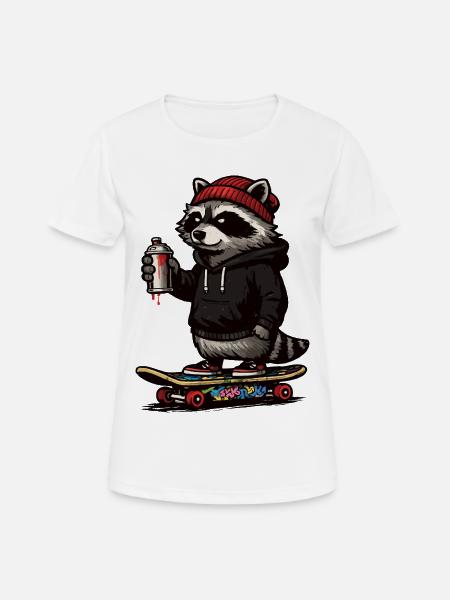 Raccoon Skate Graffiti - Women's Breathable T-Shirt - white