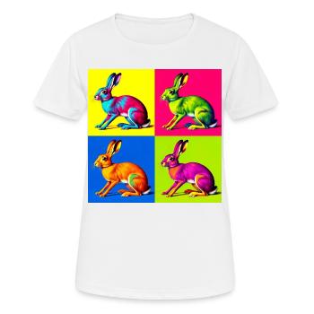 Feldhase im Pop Art Stil - Farbenfrohe Tierkunst - Frauen T-Shirt atmungsaktiv - Weiß - Vorne - AI Model Female 172 dark (172cm)
