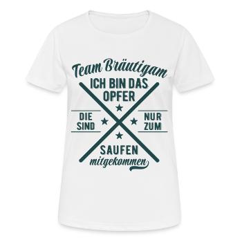 JGA Team Bräutigam Ich bin das Opfer - Bier saufen - Frauen T-Shirt atmungsaktiv - Weiß - Vorne - AI Model Female 172 dark (172cm)