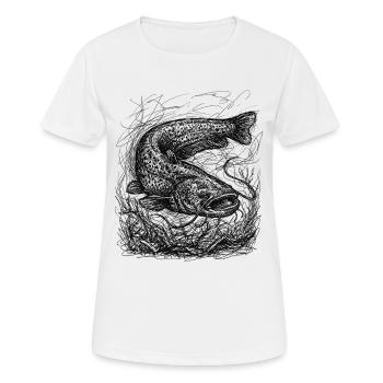 Wels Angeln Design – Art de la pêche au poisson-chat - T-shirt respirant Femme - blanc - Devant - AI Model Female 172 dark (172cm)