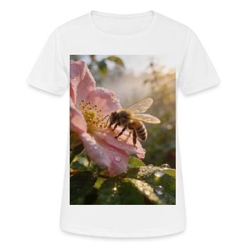 Morning bee on rose blossom - Women's Breathable T-Shirt - white - Front - AI Model Female 172 dark (172cm)