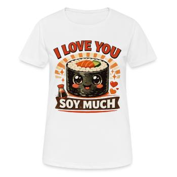 Kawaii Sushi Rétro Imprimé : Je t’aime beaucoup au soja - T-shirt respirant Femme - blanc - Devant - AI Model Female 172 dark (172cm)