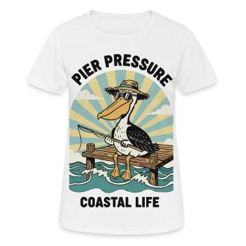 Pelican Fisherman Pier Pressure Coastal - Frauen T-Shirt atmungsaktiv - Weiß - Vorne - AI Model Female 172 dark (172cm)
