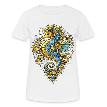 Blau-Gold-Barock-Seepferdchen – Marine-Illustration - Frauen T-Shirt atmungsaktiv - Weiß - Vorne - AI Model Female 172 dark (172cm)