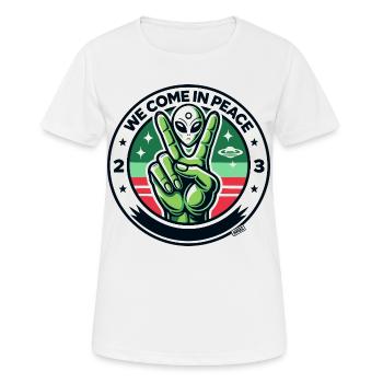Alien-Friedenszeichen-Abzeichen - Frauen T-Shirt atmungsaktiv - Weiß - Vorne - AI Model Female 172 dark (172cm)