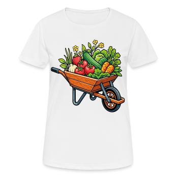 Wheelbarrow vegetables vegetable garden harvest - Women's Breathable T-Shirt - white - Front - AI Model Female 172 dark (172cm)
