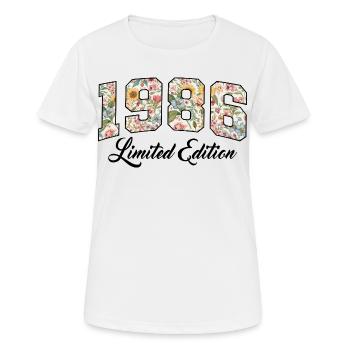 1986 Vintage Blumen College Jahrgang Design - Frauen T-Shirt atmungsaktiv - Weiß - Vorne - AI Model Female 172 dark (172cm)