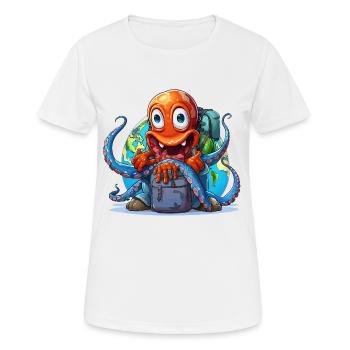 Reise-Oktopus mit Weltkugel - Frauen T-Shirt atmungsaktiv - Weiß - Vorne - AI Model Female 172 dark (172cm)