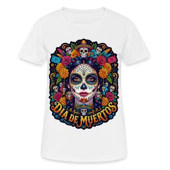 Tête de mort mexicaine sugar skull crâne fleurs - T-shirt respirant Femme - blanc - Devant - AI Model Female 172 dark (172cm)