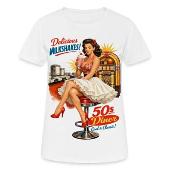 Pin-up rétro des années 50 dans les diners : Rockabella & MilkshakeRet - T-shirt respirant Femme - blanc - Devant - AI Model Female 172 dark (172cm)
