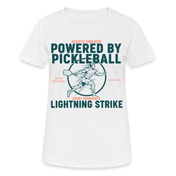Pickleball angetrieben von Pickleball-Blitzschlag - Frauen T-Shirt atmungsaktiv - Weiß - Vorne - AI Model Female 172 dark (172cm)