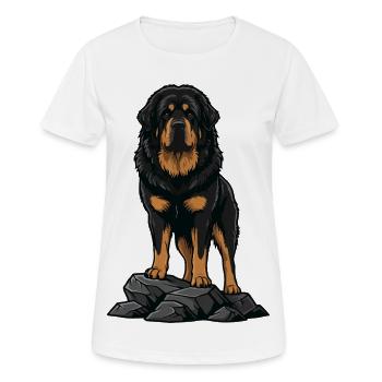 Tibetischer Mastiffhund auf Felsenporträt Schwarzes Feuer - Frauen T-Shirt atmungsaktiv - Weiß - Vorne - AI Model Female 172 dark (172cm)