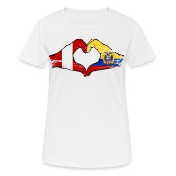 Drapeaux du Pérou et de l’Équateur Utilisation du cœur - T-shirt respirant Femme - blanc - Devant - AI Model Female 172 dark (172cm)