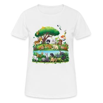 Waldtier-Paradies am Fluss - Frauen T-Shirt atmungsaktiv - Weiß - Vorne - AI Model Female 172 dark (172cm)