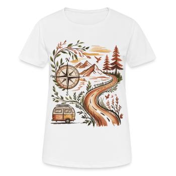 Vanlife Voyage Shirt Boussole Montagnes Nature - T-shirt respirant Femme - blanc - Devant - AI Model Female 172 dark (172cm)